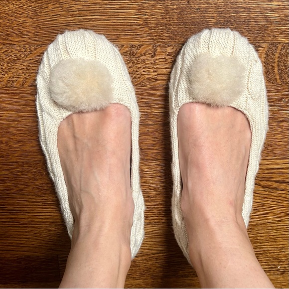 UGG Beige Knit Slippers with Pom Pom - Picture 13 of 13
